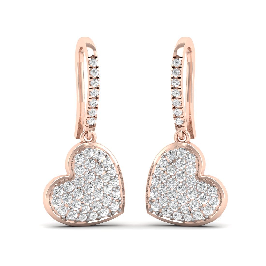 Rose Gold Duo Heart Drop Diamond Earrings For Women