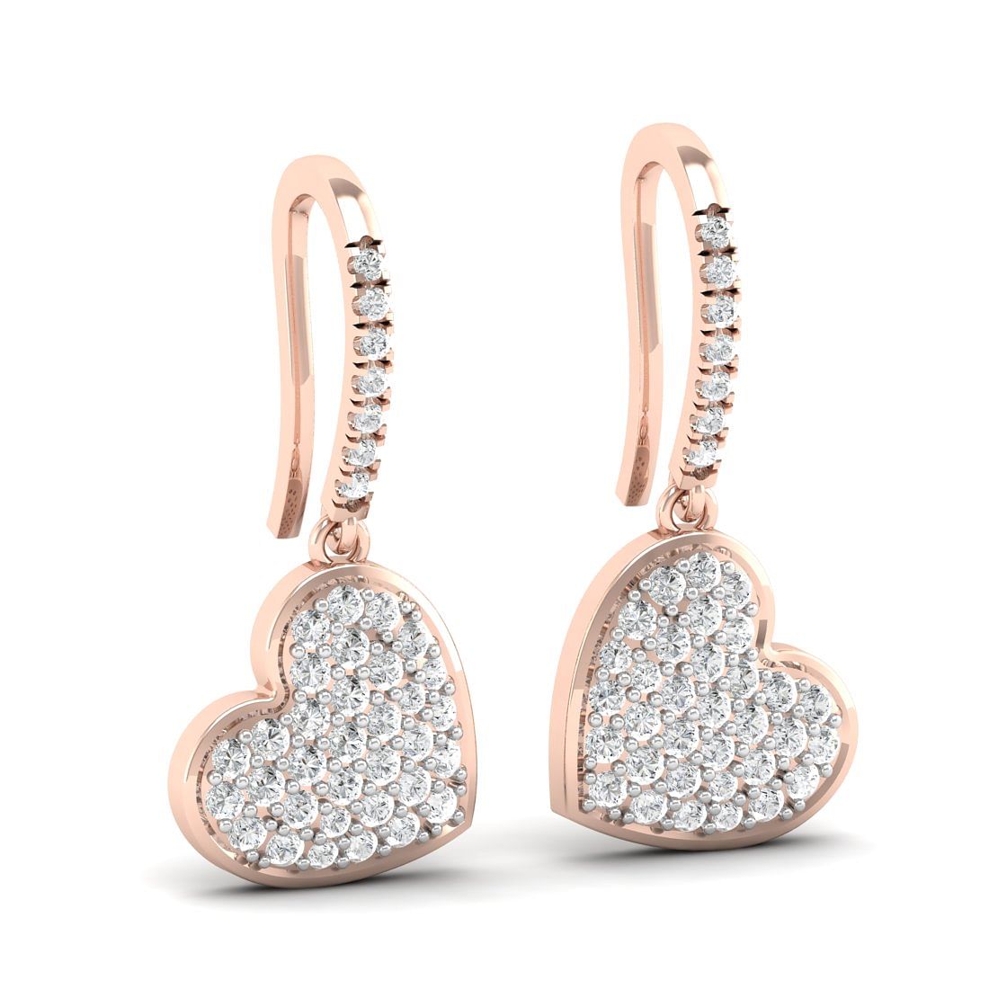 Rose Gold Duo Heart Drop Diamond Earrings For Women