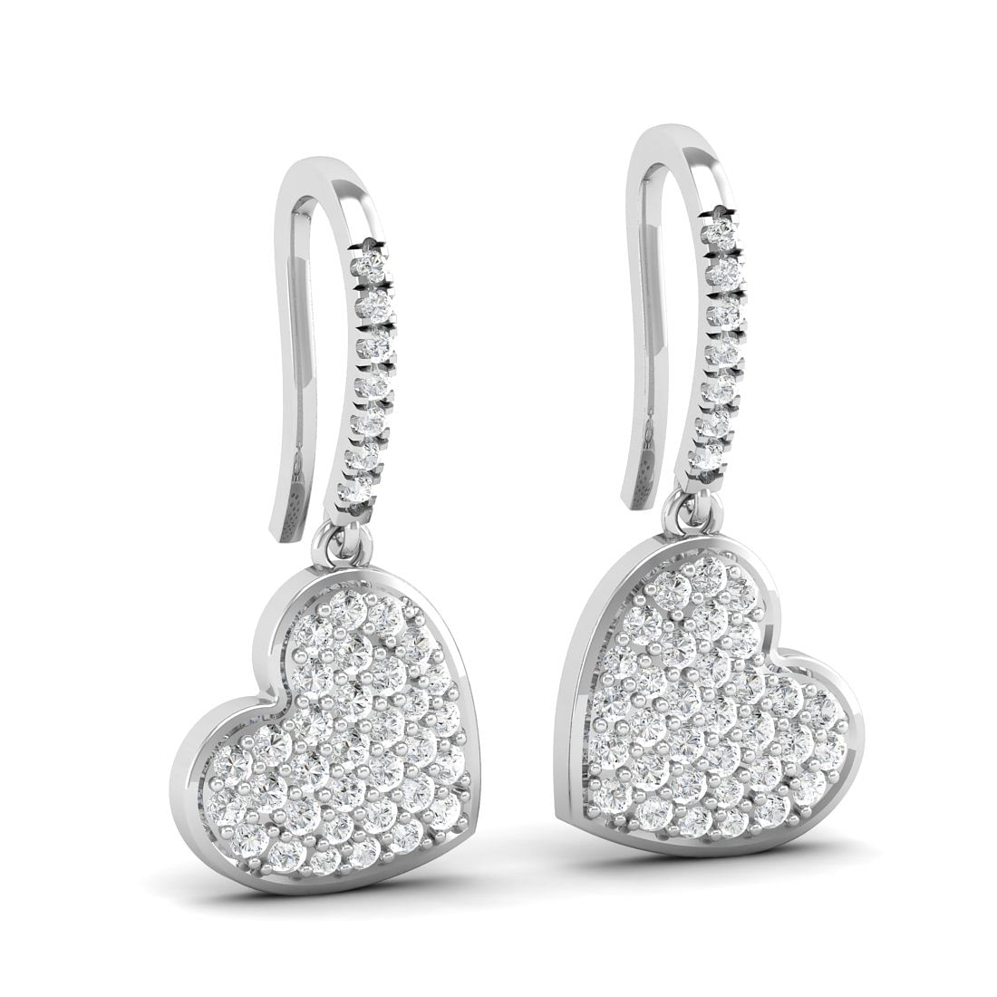 White Gold Duo Heart Drop Diamond Earrings For Women