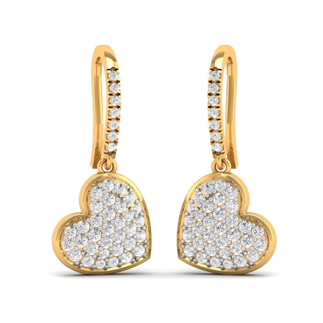 Yellow Gold Duo Heart Drop Diamond Earrings For Women