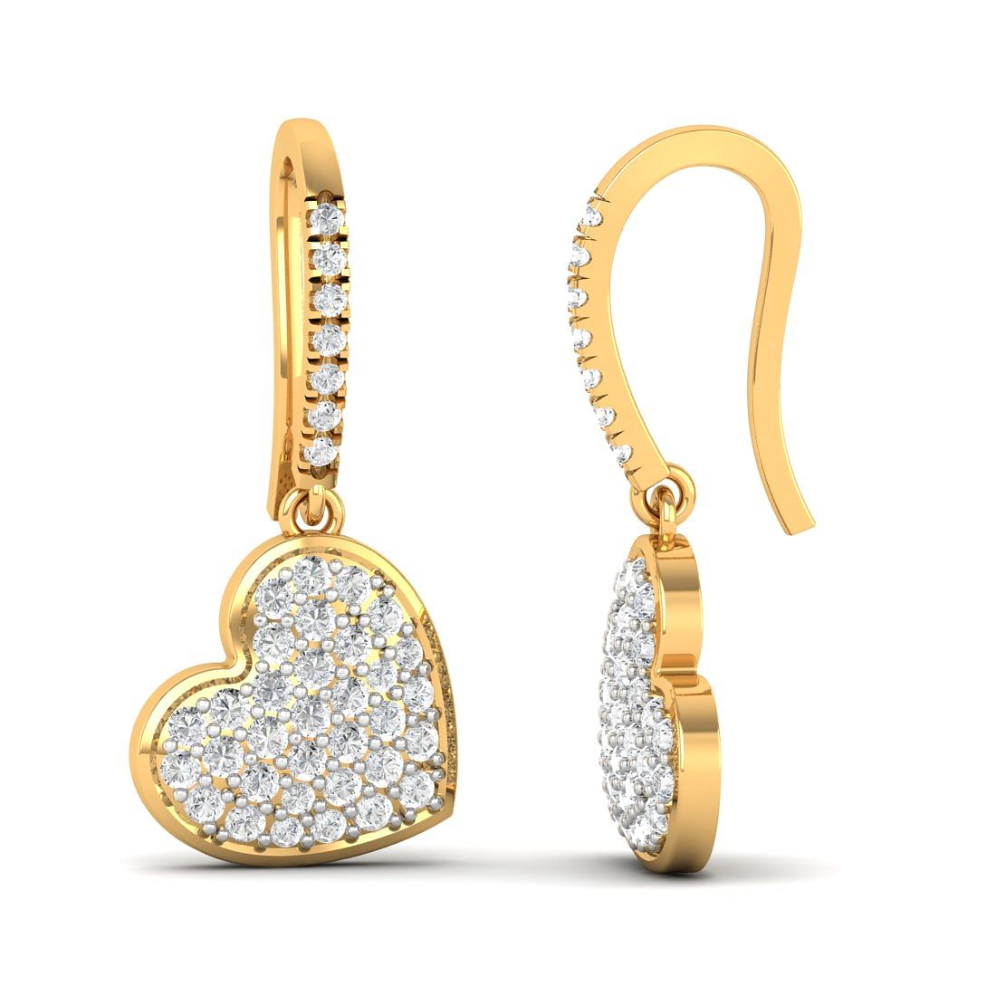 Yellow Gold Duo Heart Drop Diamond Earrings For Women