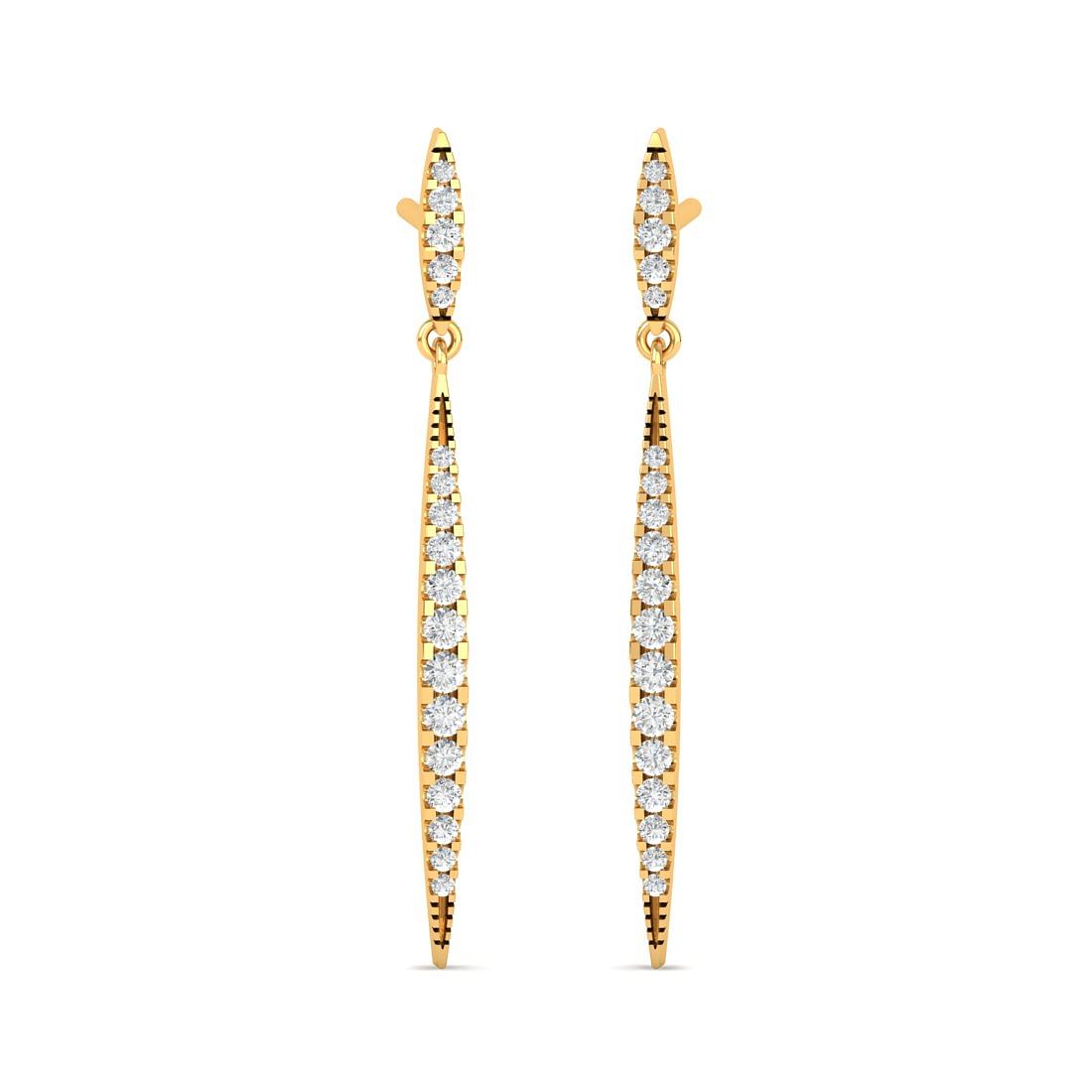 Yellow Gold Linear Streak Drop Diamond Earrings