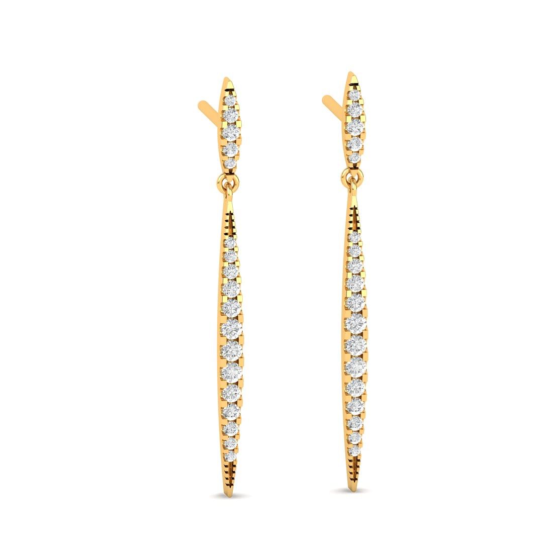 Yellow Gold Linear Streak Drop Diamond Earrings