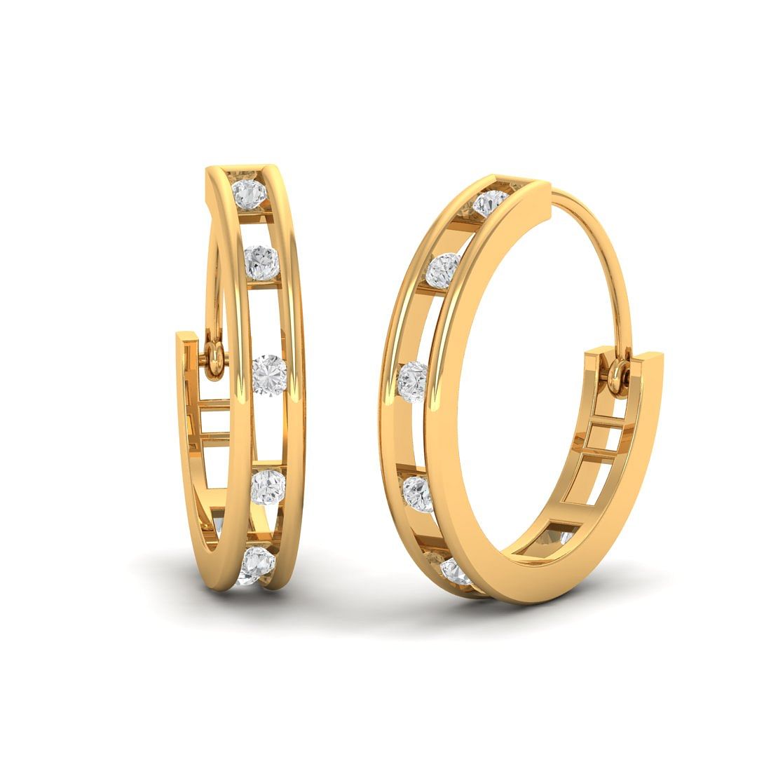 14k Yellow Gold Contour Lattice Diamond Stud Earrings for ladies