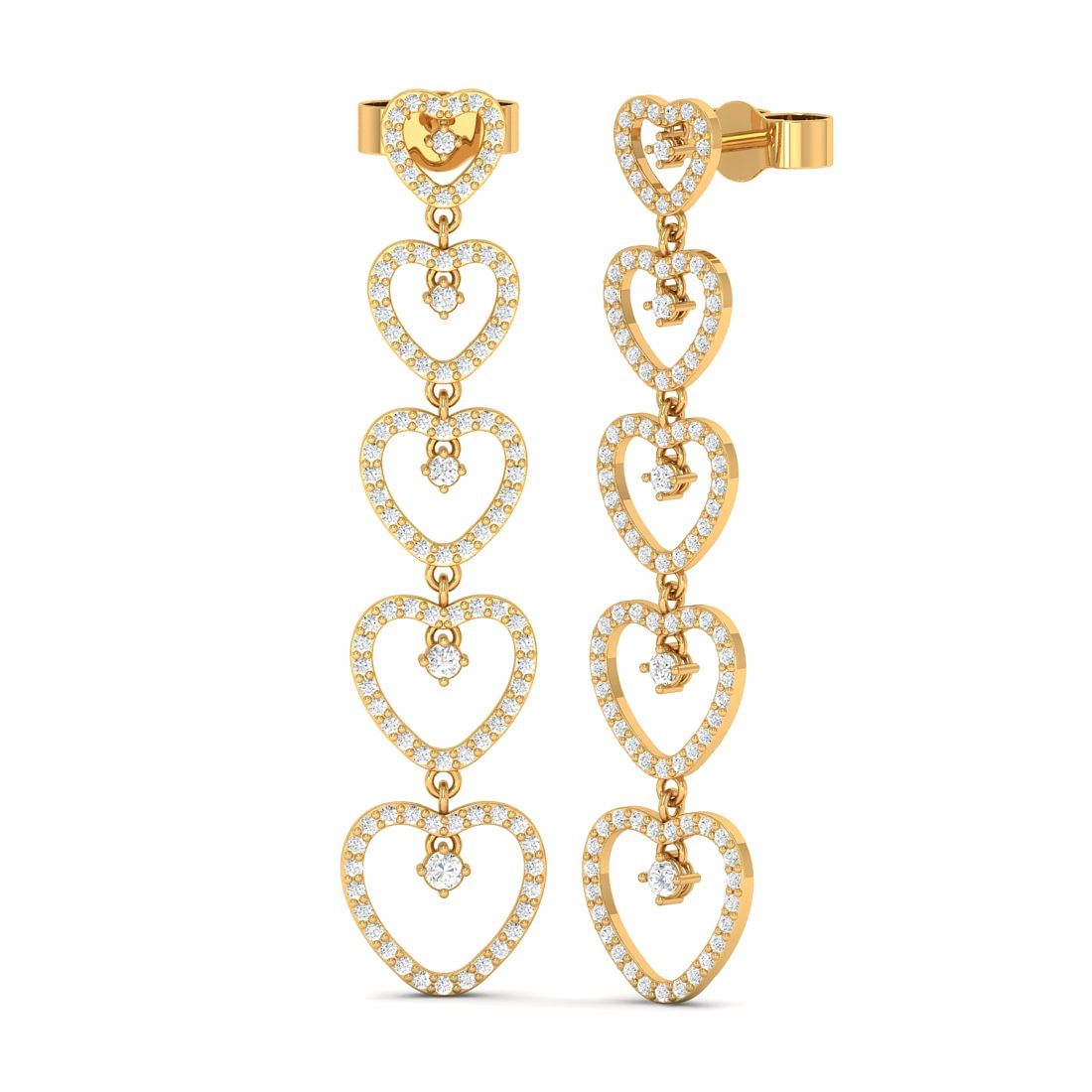 14k Yellow Gold Fine Heart Drop Diamond Earrings for women
