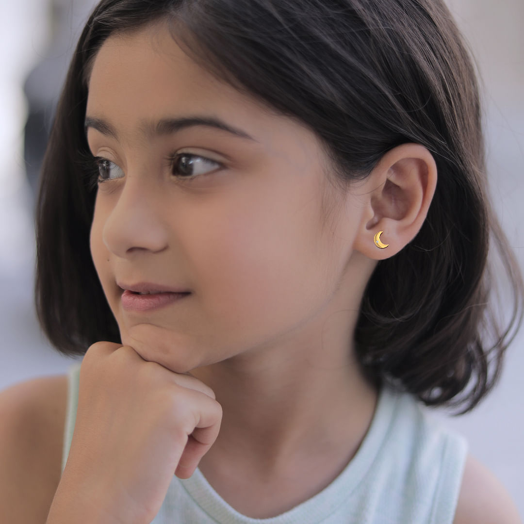 Half Moon Diamond Earrings For Kids yellow gold