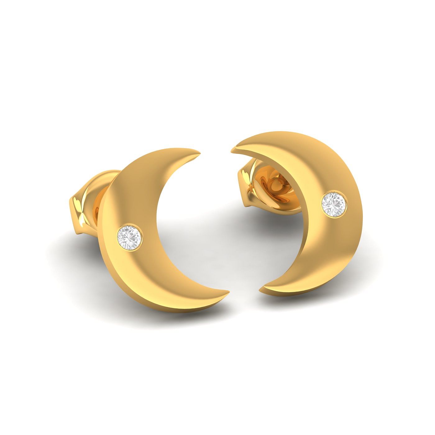 Half Moon Diamond Earrings For Kids yellow gold