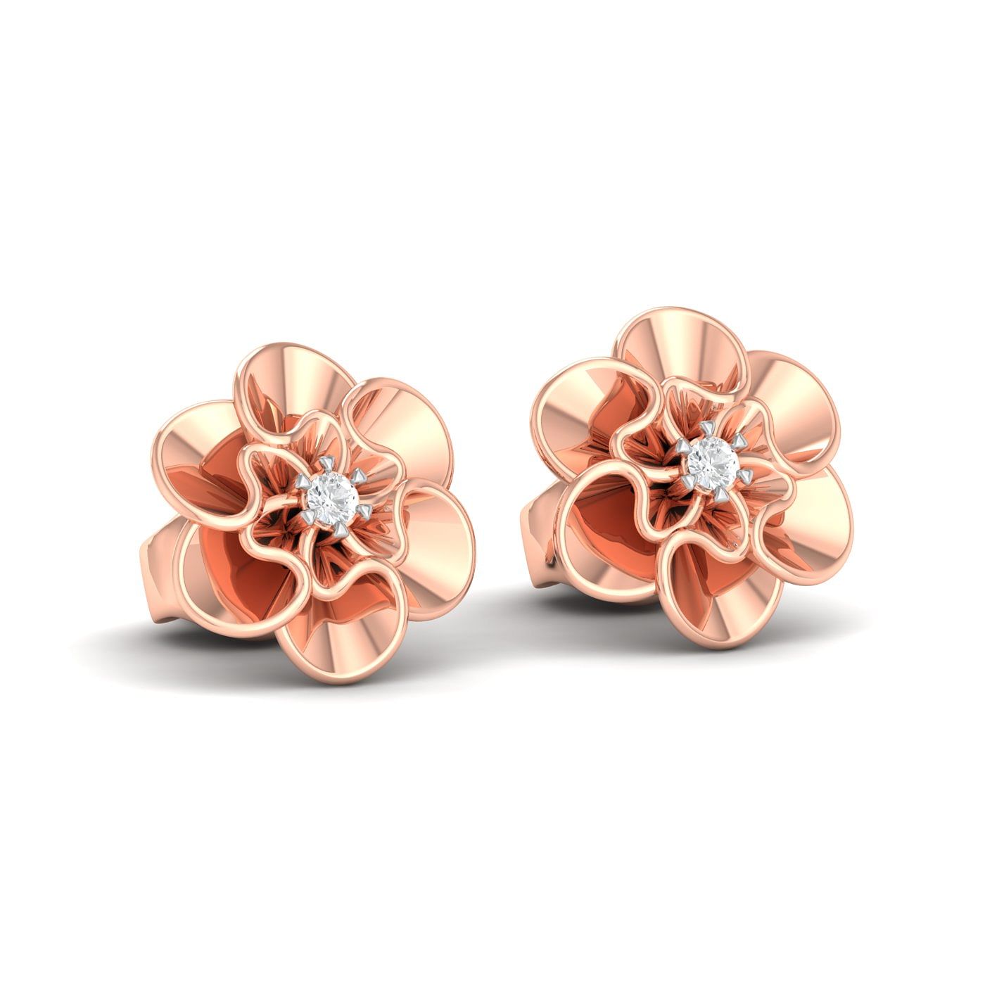 18k Rose Gold Delicate Rose Diamond Earrings for daily wear