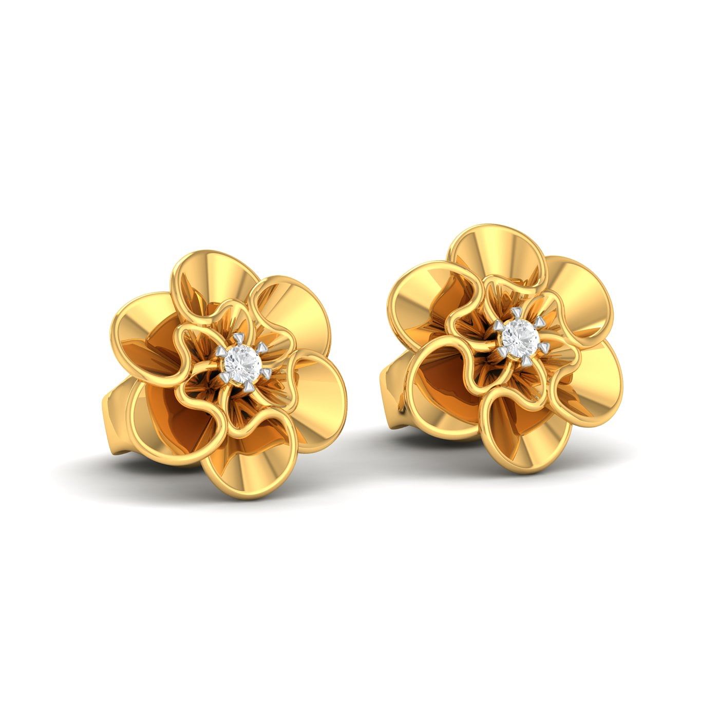14k Yellow Gold Delicate Rose Diamond Earrings for daily wear