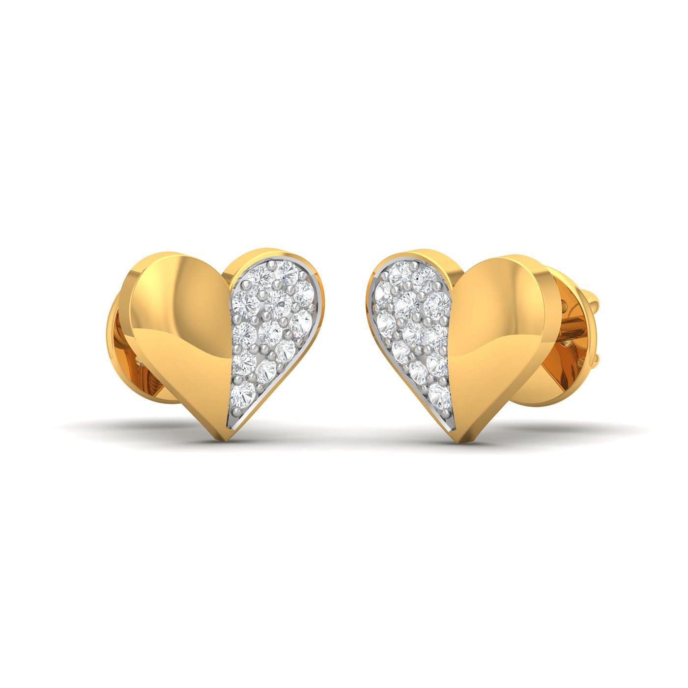 14k Yellow Gold Sparkling Heart Diamond Earrings for women