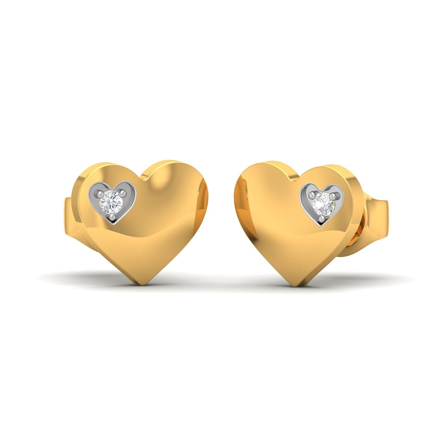 Cute Heart Diamond Earrings yellow gold