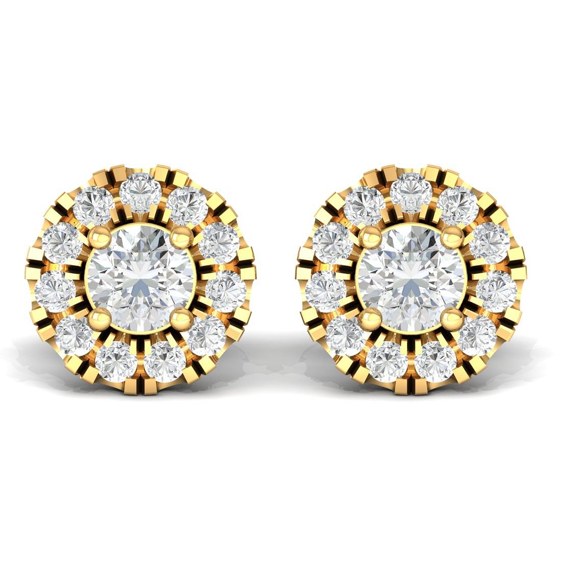 14k Yellow Gold Round Cluster Diamond Earrings for women