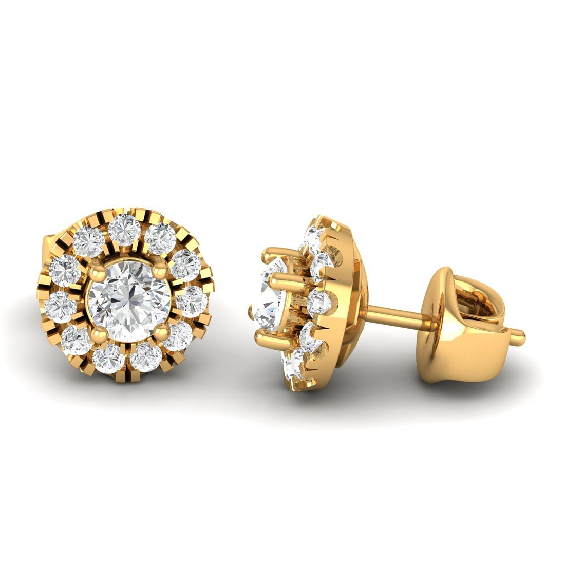 14k Yellow Gold Round Cluster Diamond Earrings for women