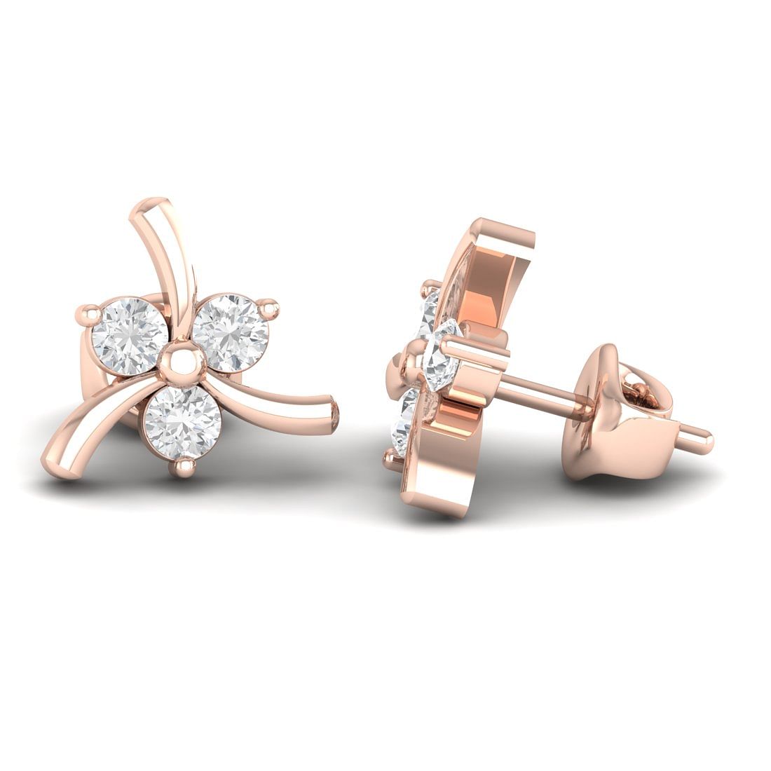18k Rose Gold Pari Fancy Diamond Stud Earrings for daily wear