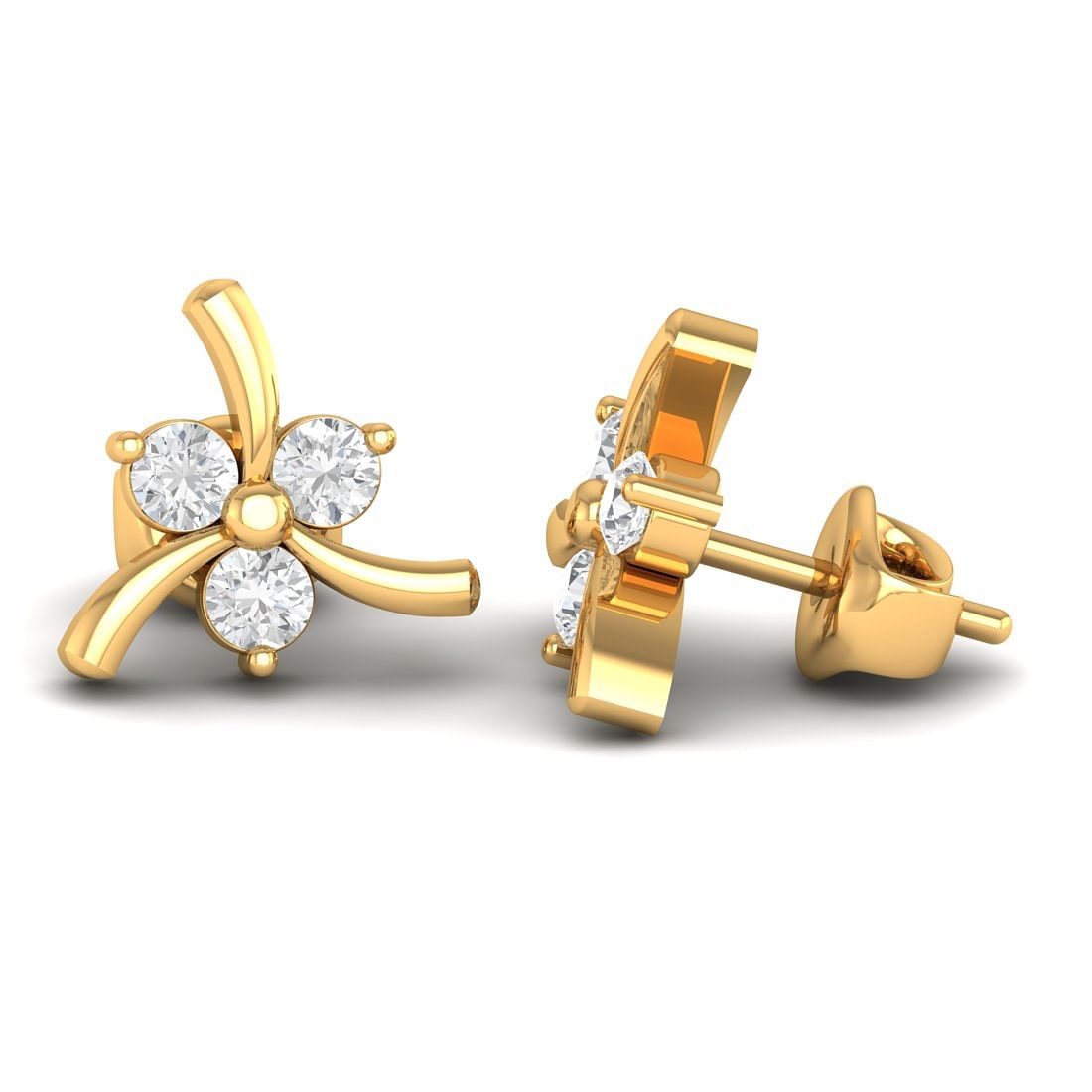 14k Yellow Gold Pari Fancy Diamond Stud Earrings for daily wear