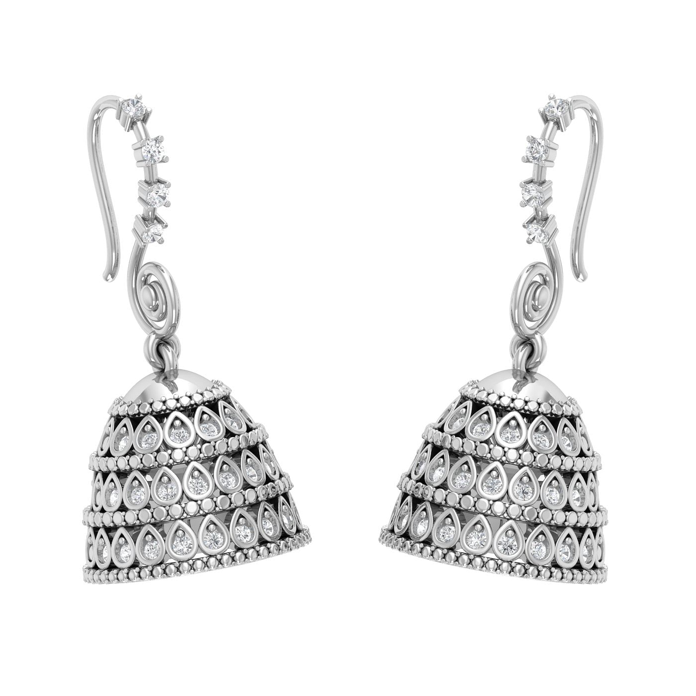10k White Gold Geometric Flora Diamond Earrings for daily wear