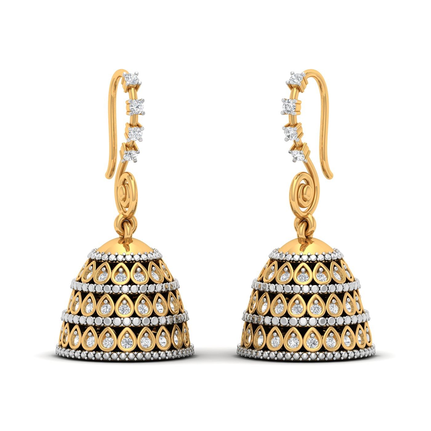 14k Yellow Gold Geometric Flora Diamond Earrings for daily wear