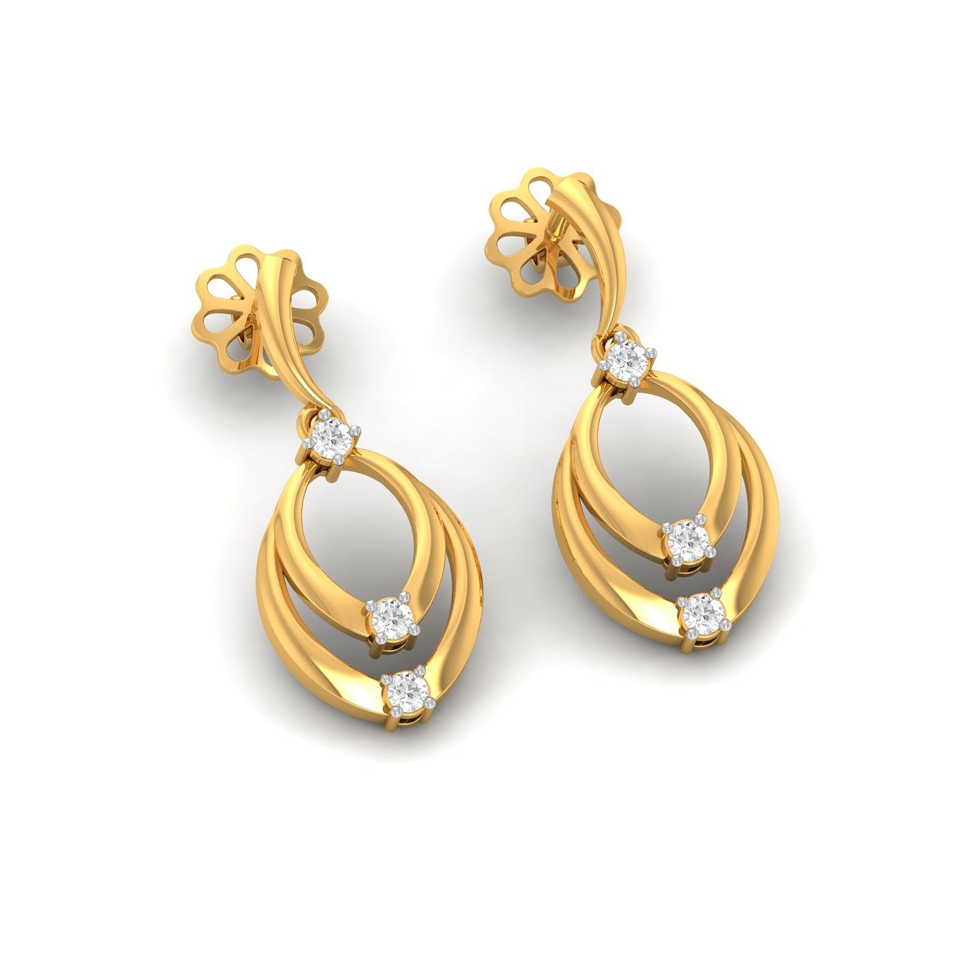 Yellow gold Beehive Diamond Drop Earrings