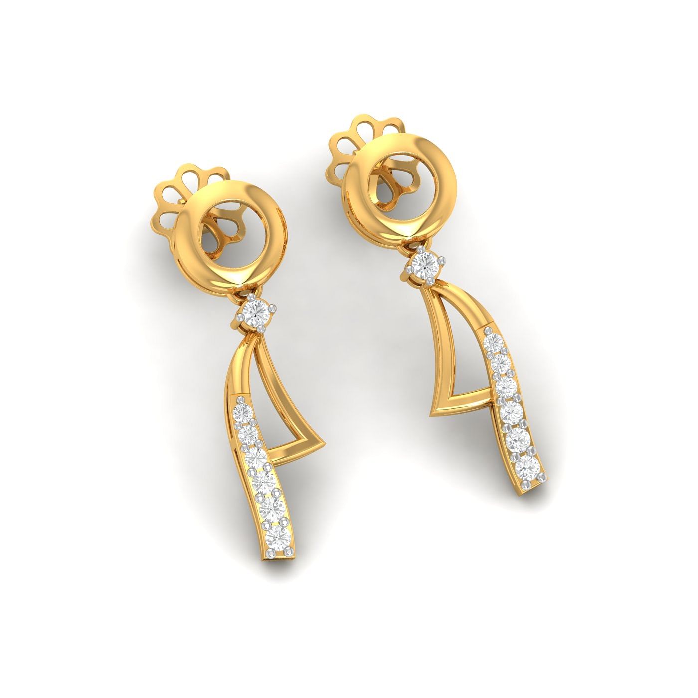 Yellow gold Circulo Drop Diamond Earrings