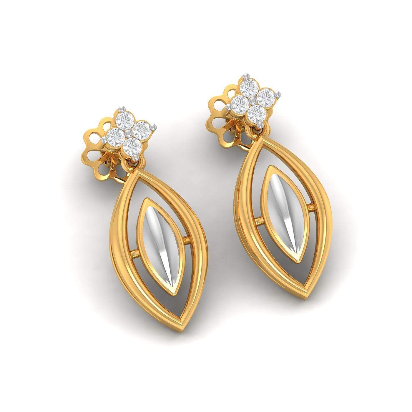 Yellow gold Royal Cluster Drop Diamond Earrings