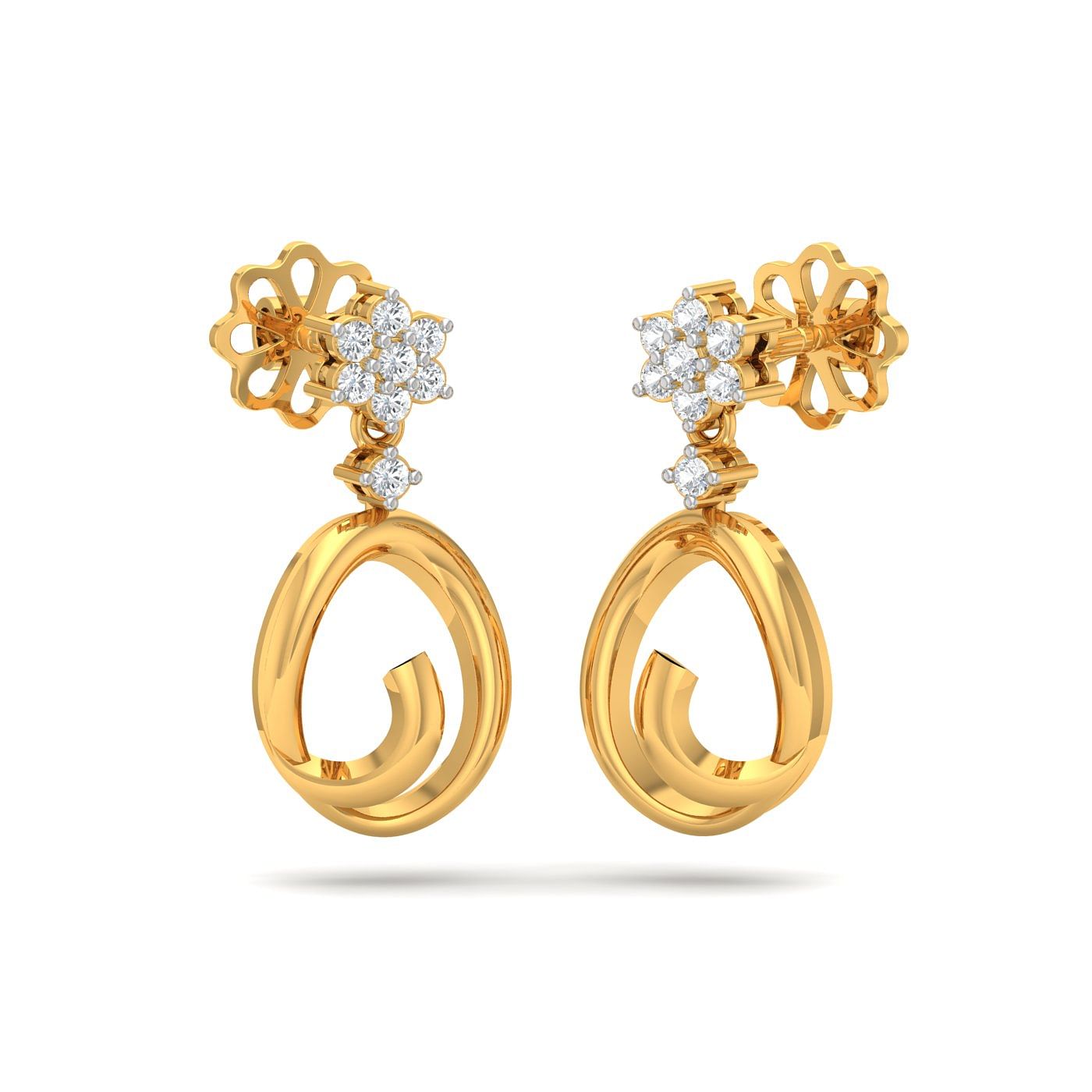 Yellow Gold Floral Daire Drop Diamond Earrings