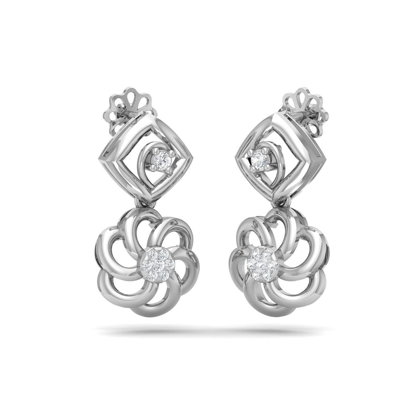 White gold Begonia Drop Diamond Earrings