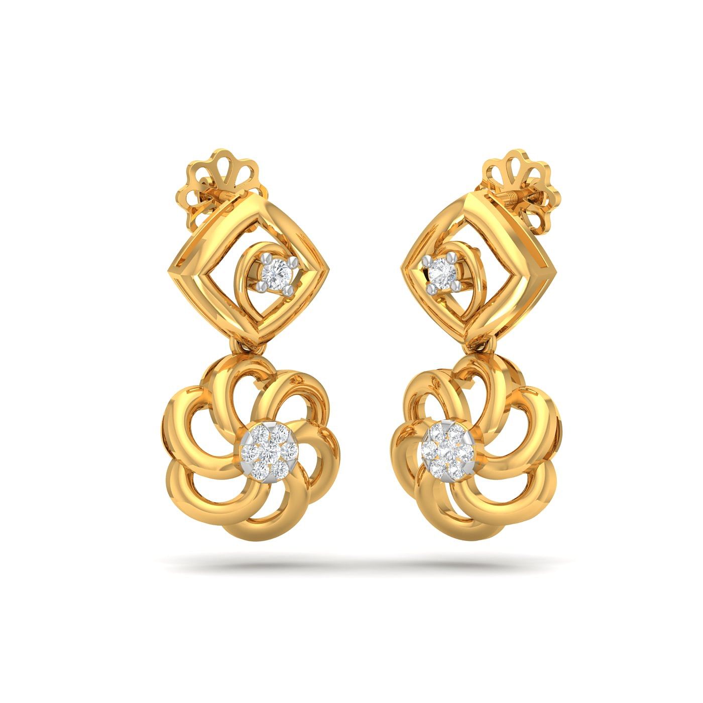 Yellow gold Begonia Drop Diamond Earrings
