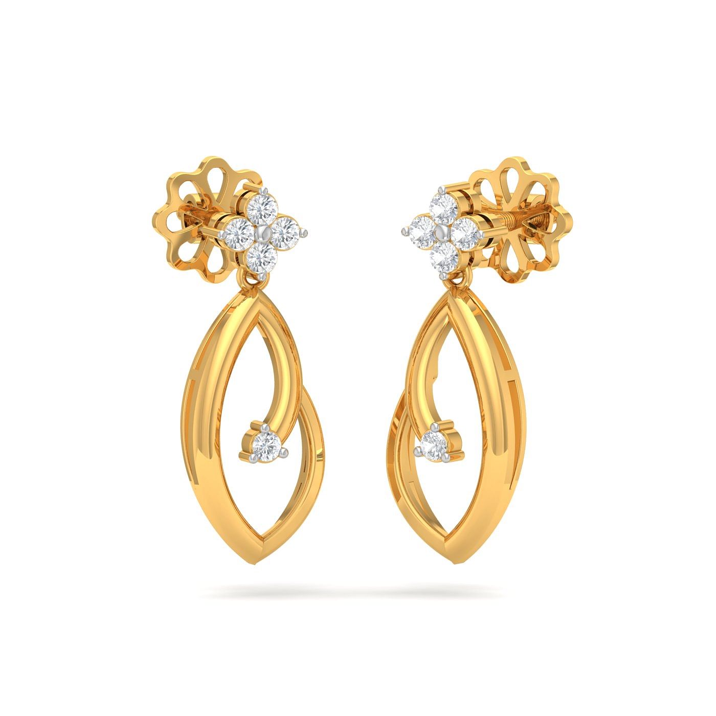 Yellow gold Laurel Leaf Diamond Earrings