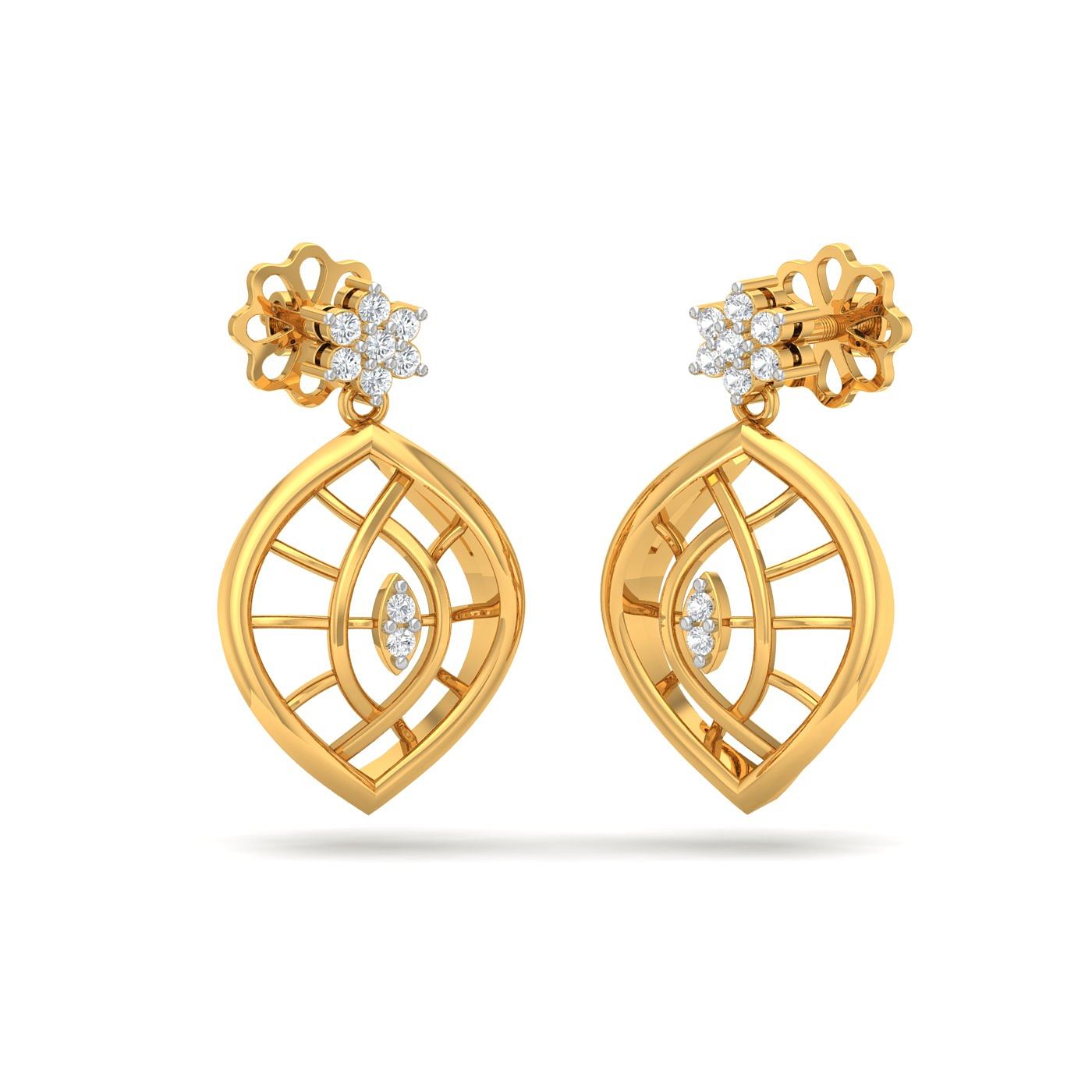 Yellow Gold Phyllon Diamond Drop Earrings
