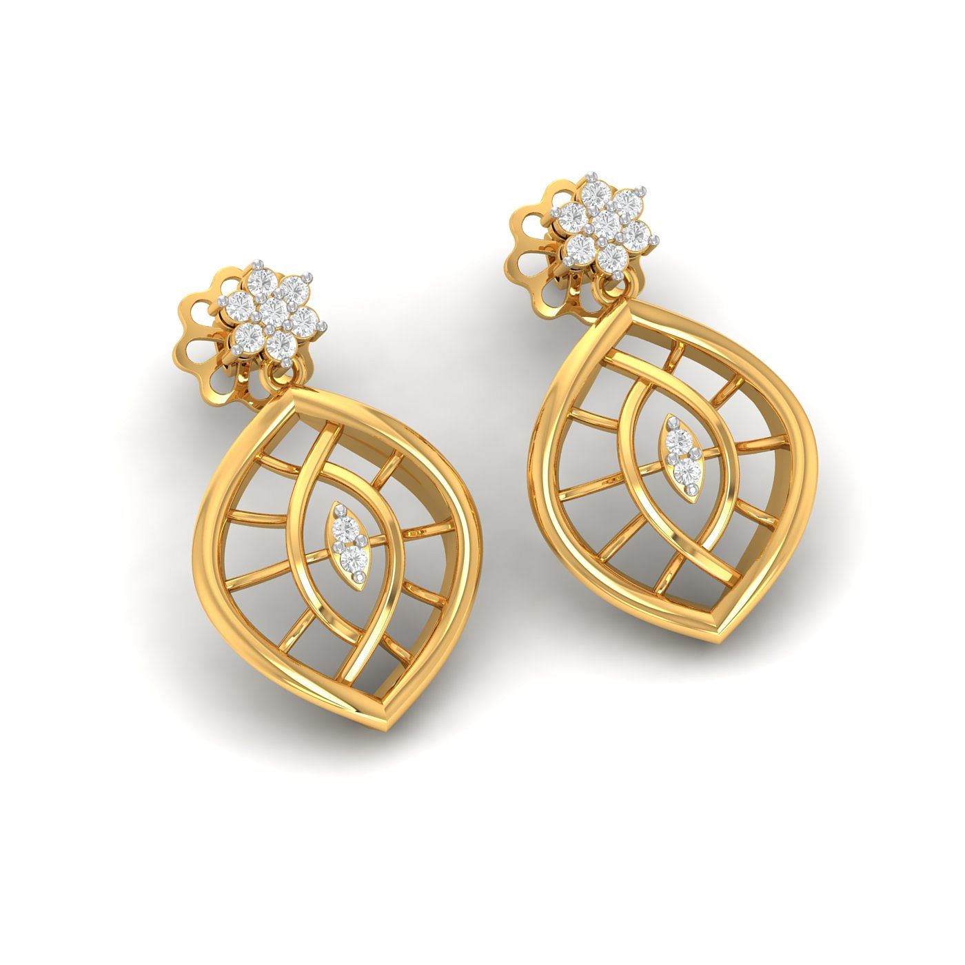 Yellow Gold Phyllon Diamond Drop Earrings