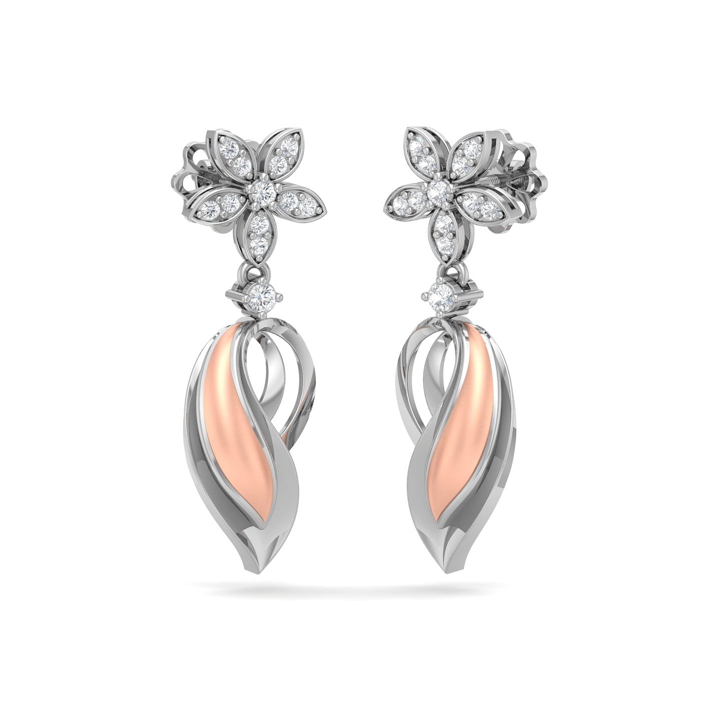 White Gold Water Lily Diamond Earrings