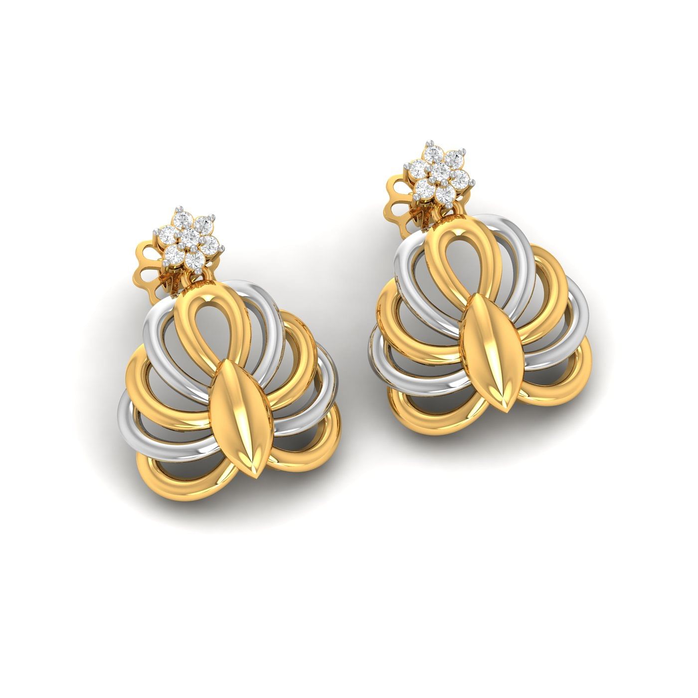 Yellow gold Honeysuckle Diamond Stud Earrings