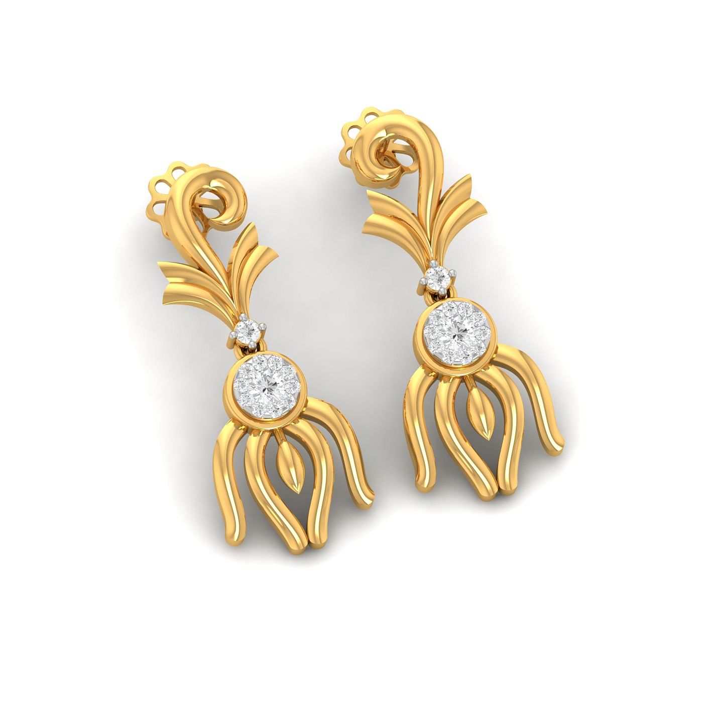 Yellow gold Bellflower Diamond Drop Earrings