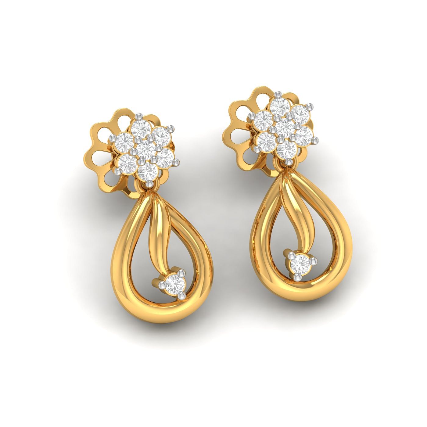 Yellow gold Willow flower Diamond Earrings