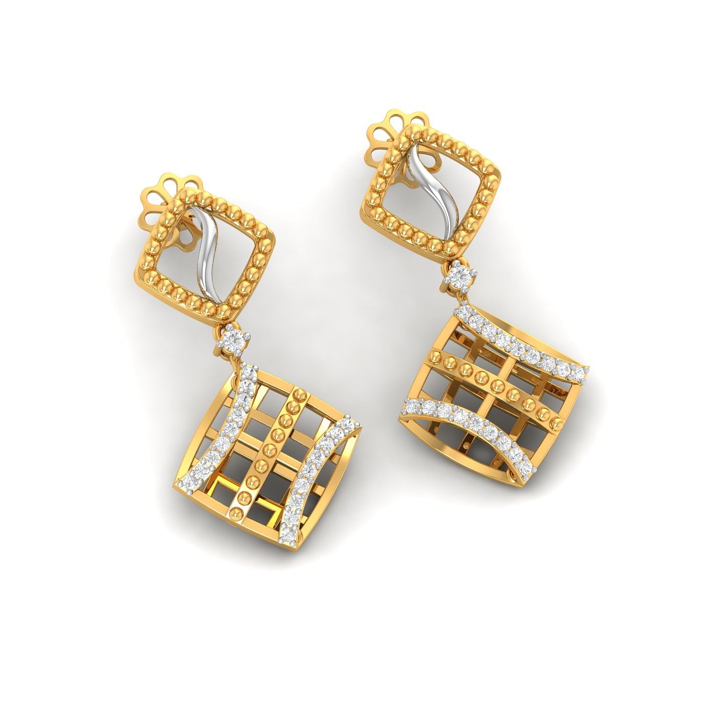 Yellow gold Waffle Lover Diamond Earrings