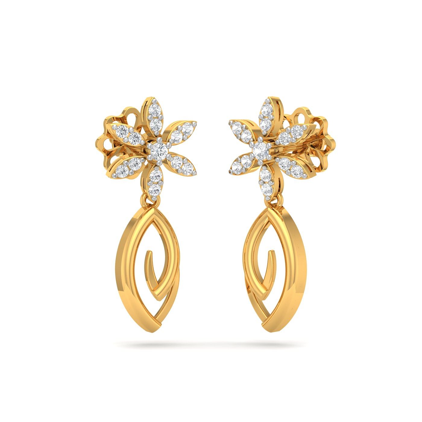 Yellow gold Milkweed Dimond Earrings