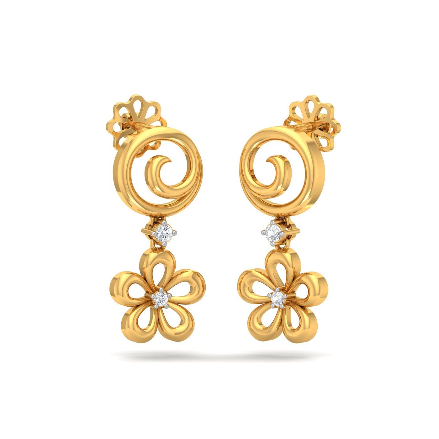 Yellow gold Daffodil Diamond Drop Earrings