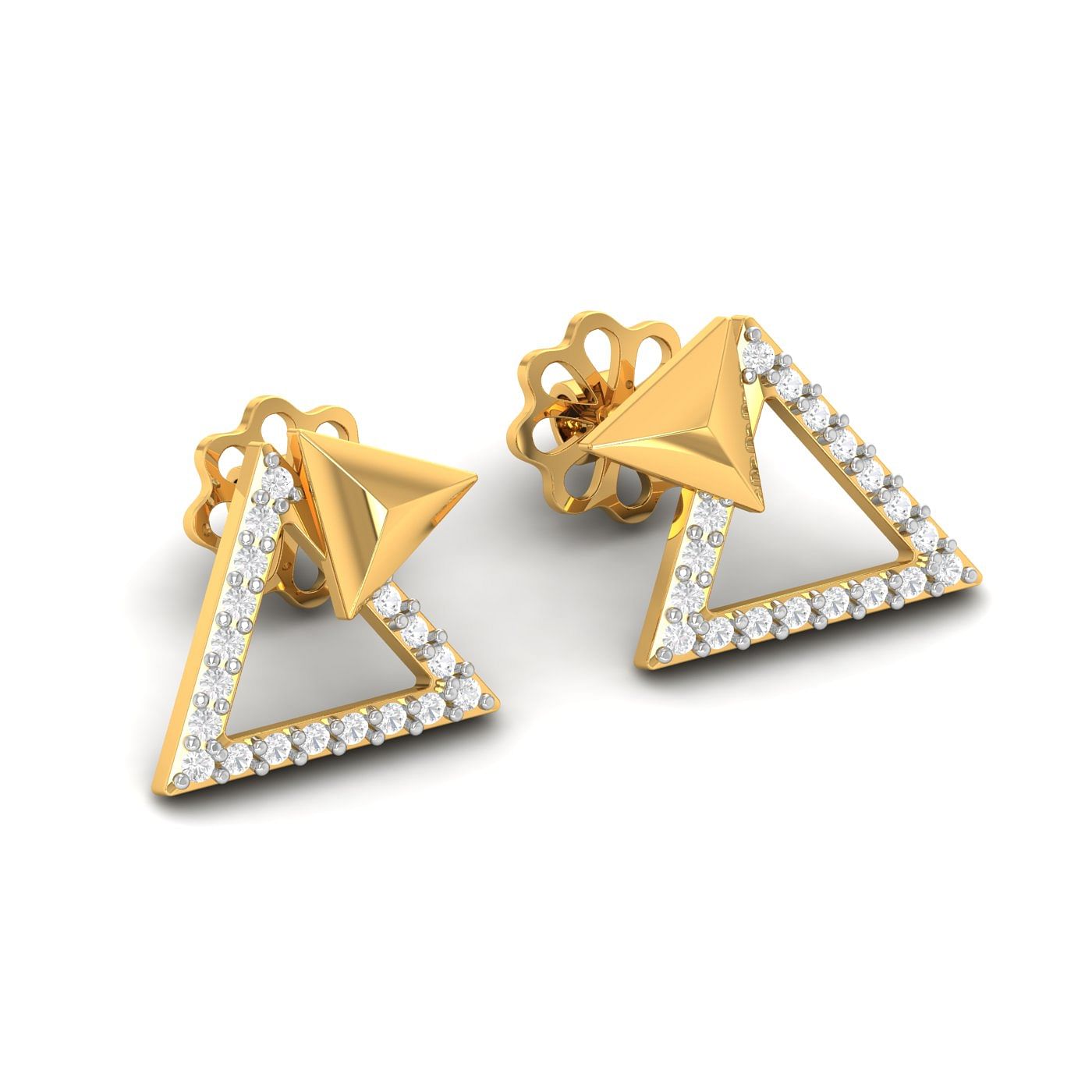 Yellow gold Ternion Stud Diamond Earring