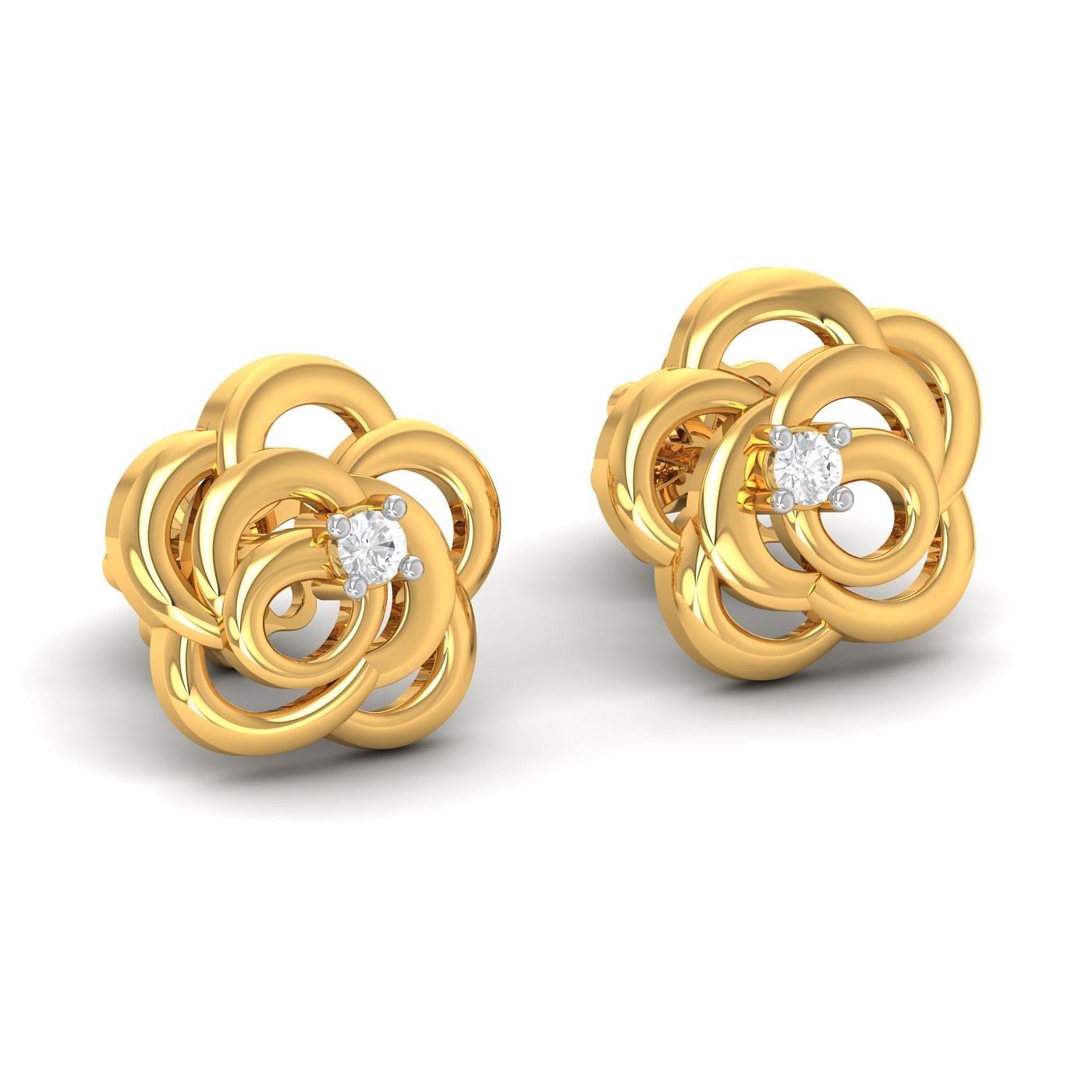 Yellow gold Rosa Stud Diamond Earrings