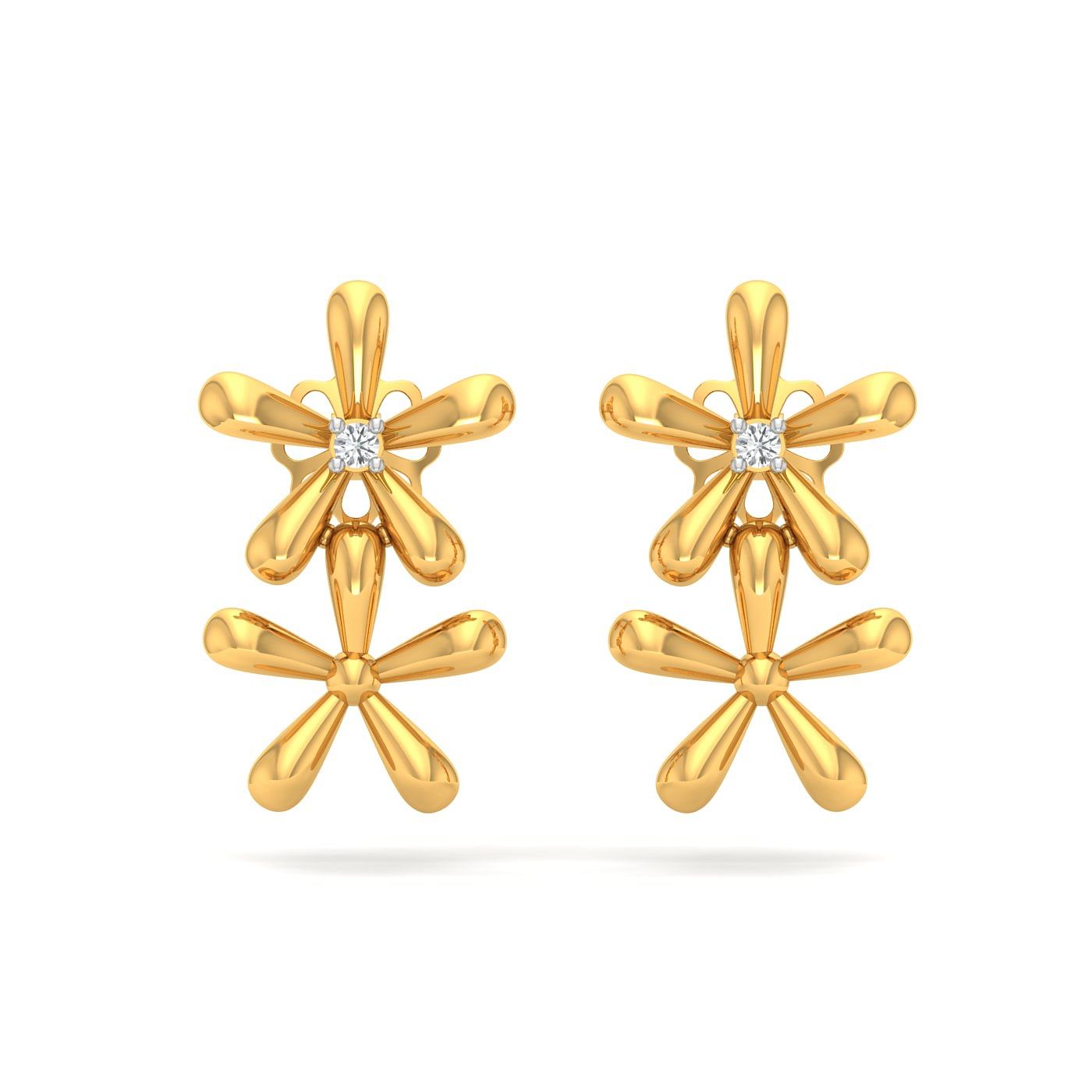Yellow gold Dahlia Cute Stud Earrings