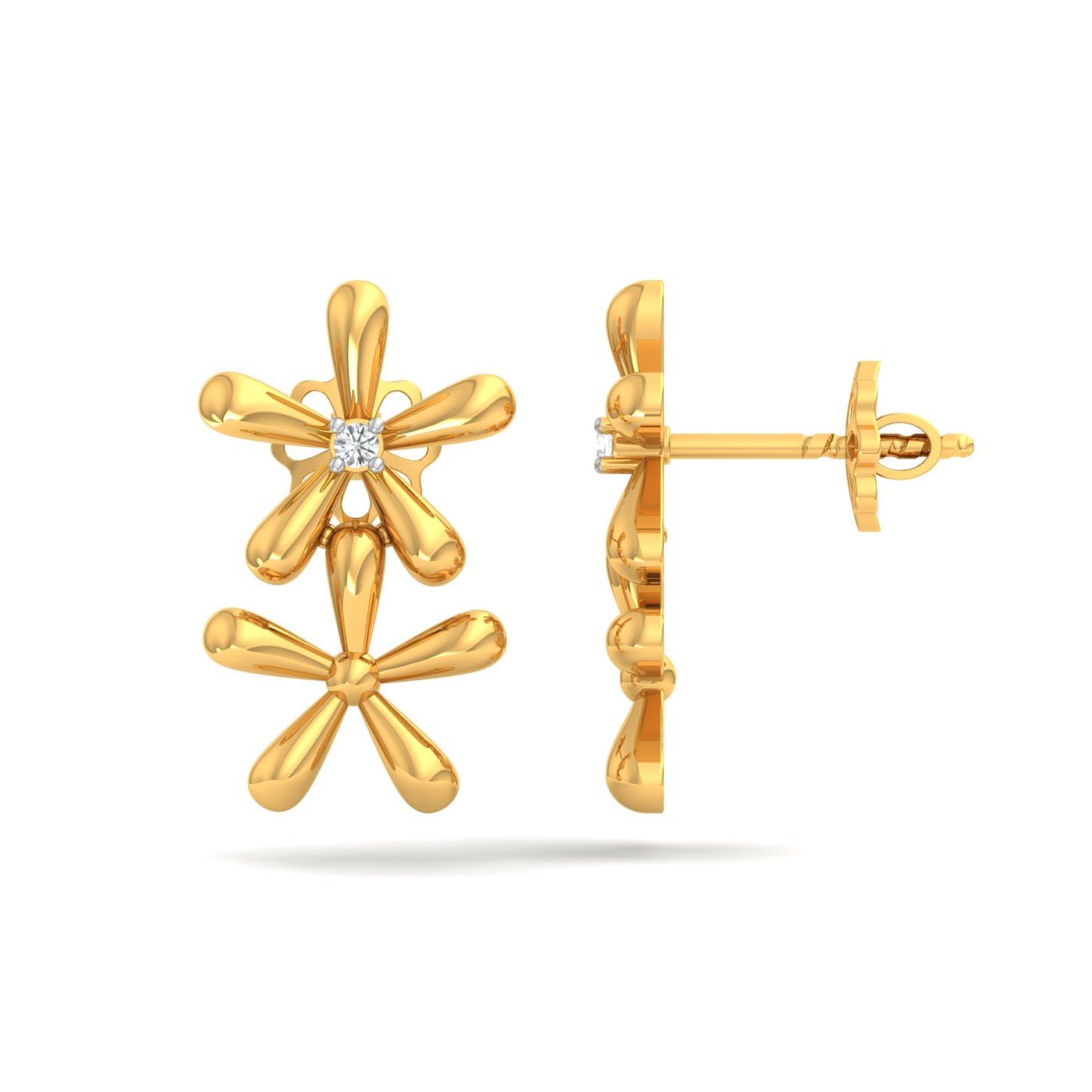 Yellow gold Dahlia Cute Stud Earrings