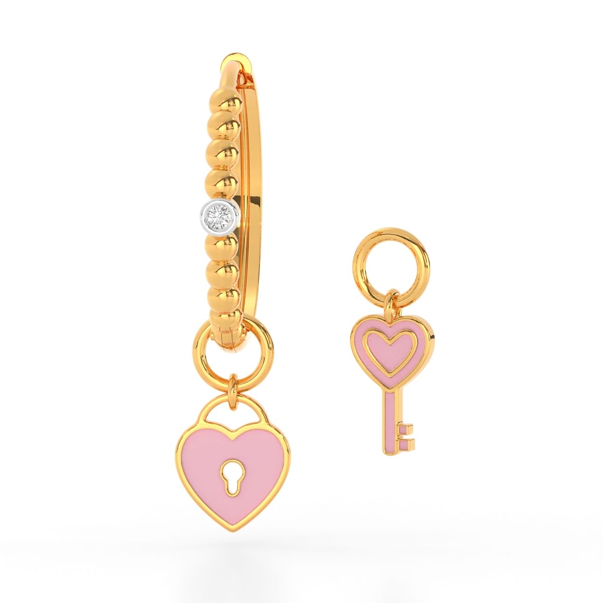 Yellow gold Key Heart Fashionable Diamond Earring