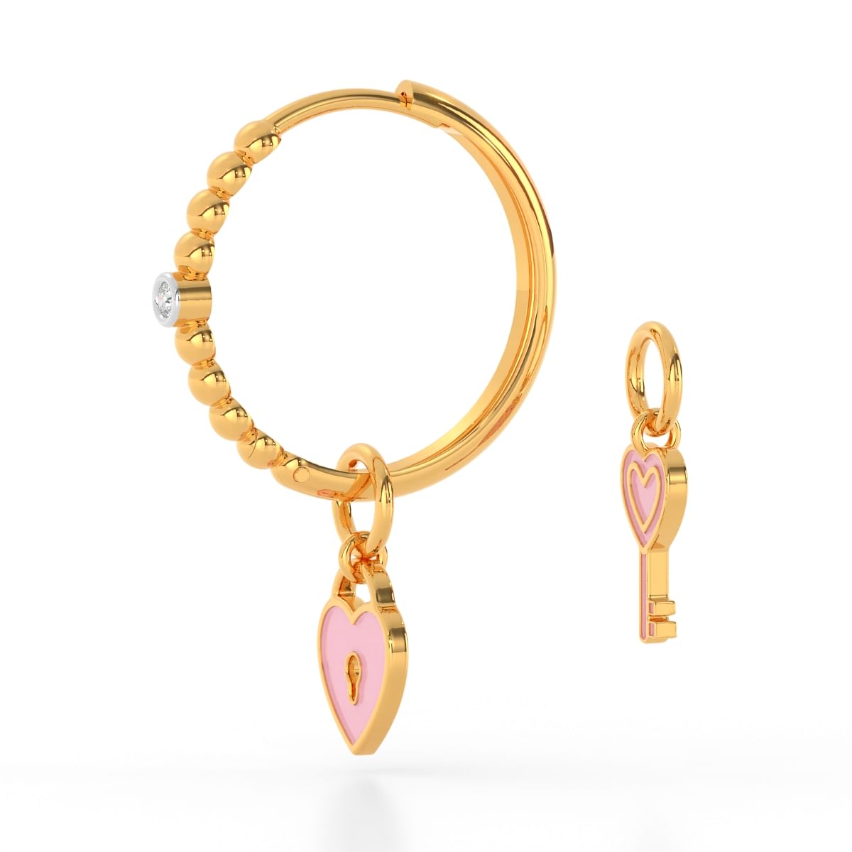 Yellow gold Key Heart Fashionable Diamond Earring