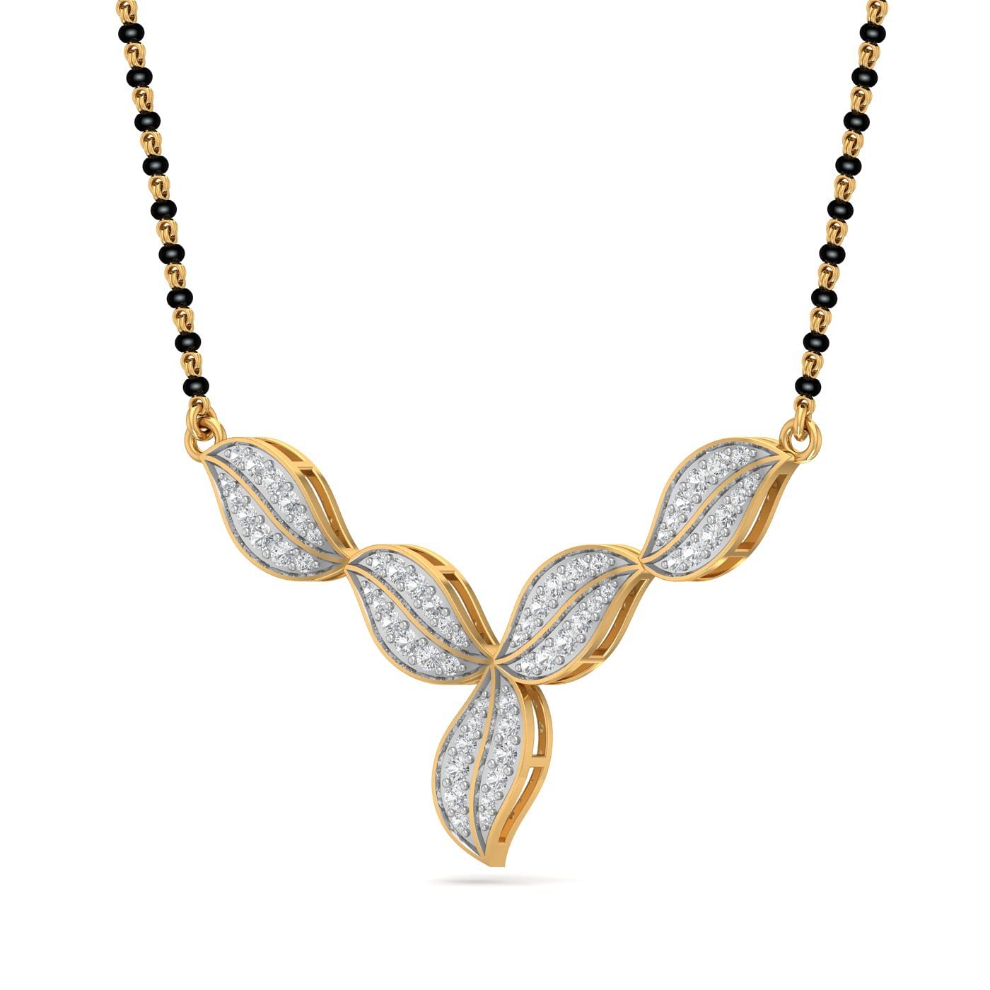 petal design yellow gold diamond mangalsutra