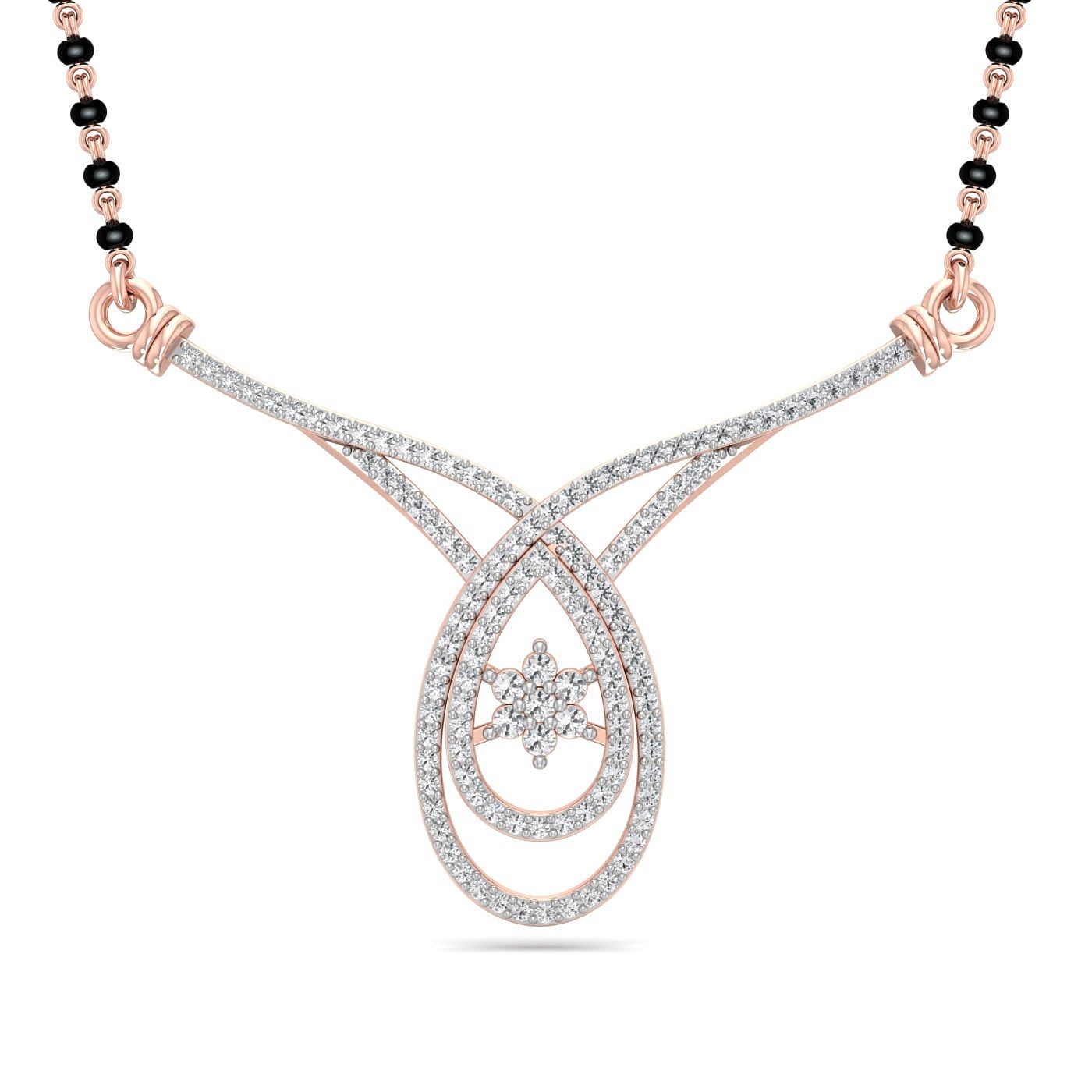 oval design mangalsutra with natural diamond rose gold