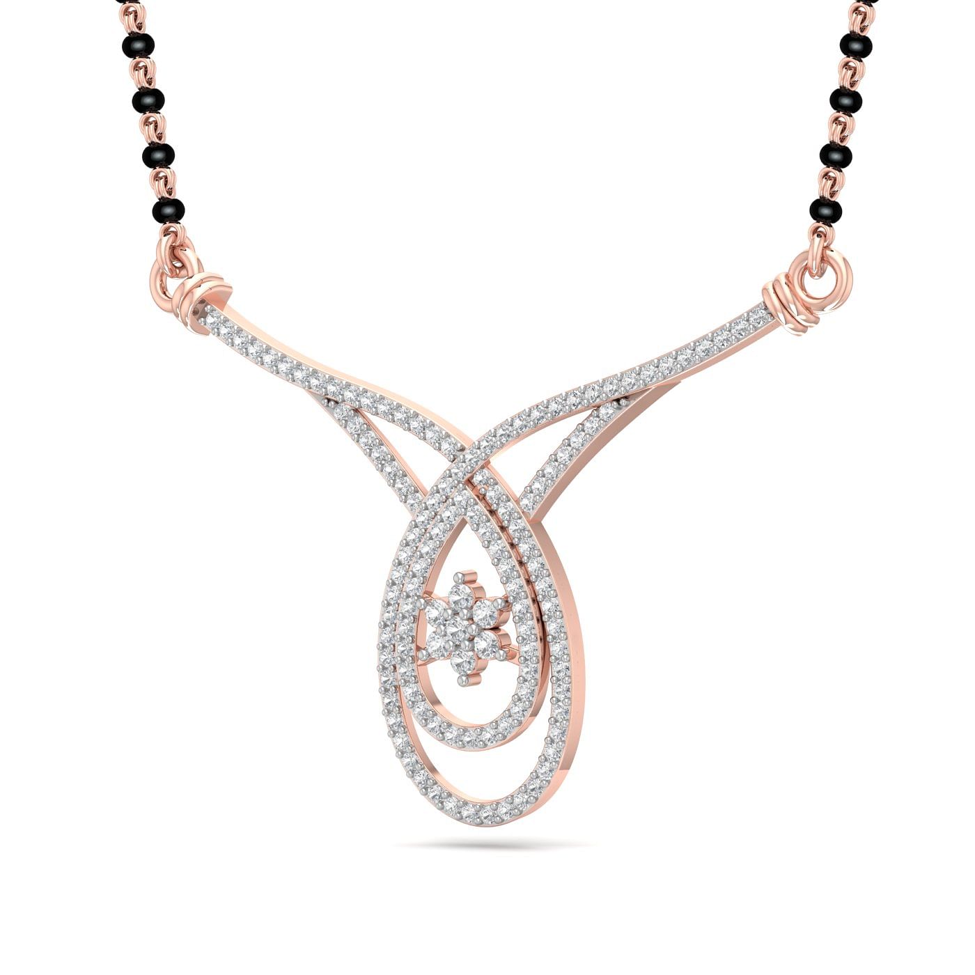 oval design mangalsutra with natural diamond rose gold