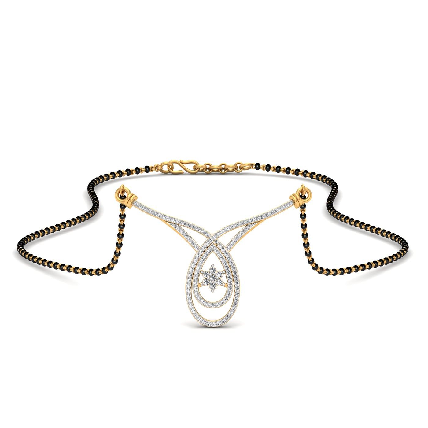 oval design mangalsutra with natural diamond yellow gold