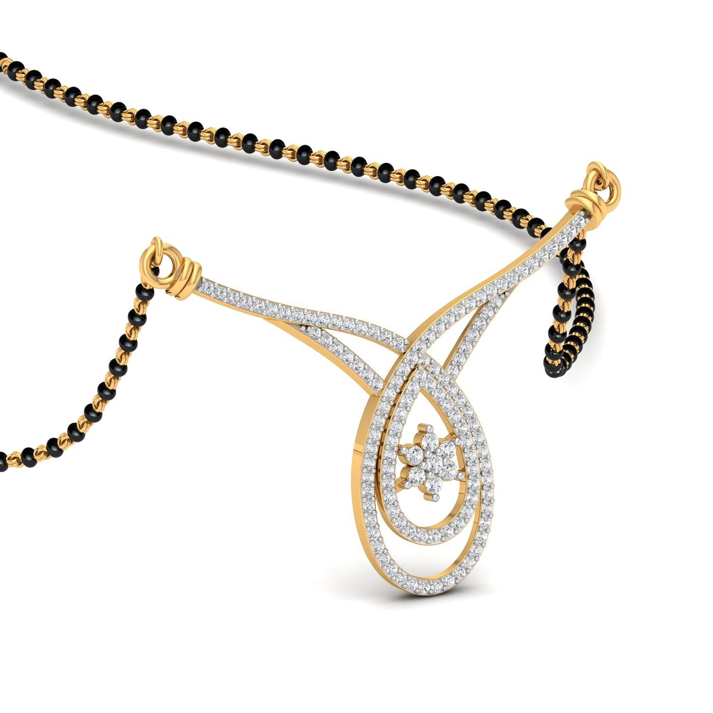 oval design mangalsutra with natural diamond yellow gold