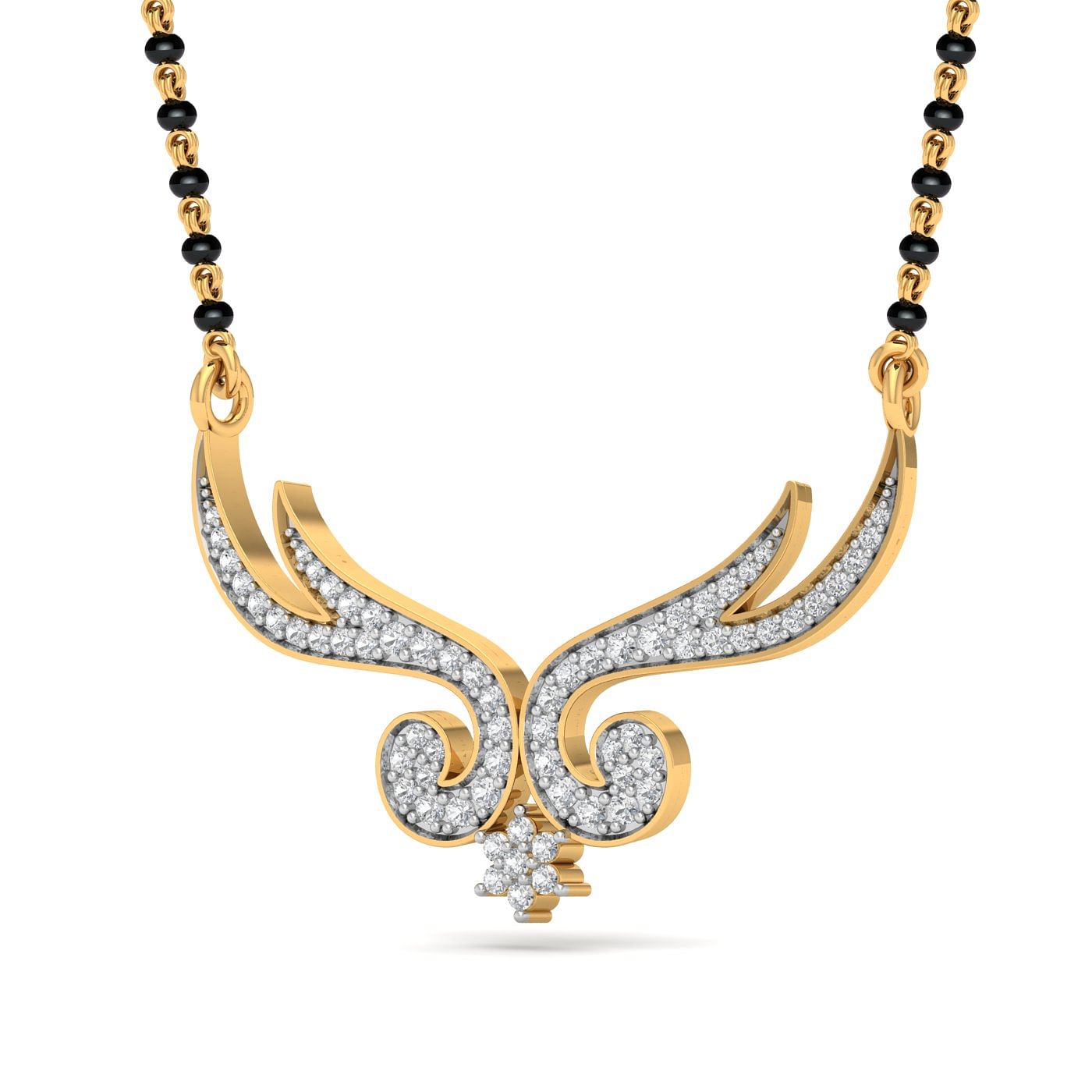 Unique design cluster diamond mangalsutra with yellow gold