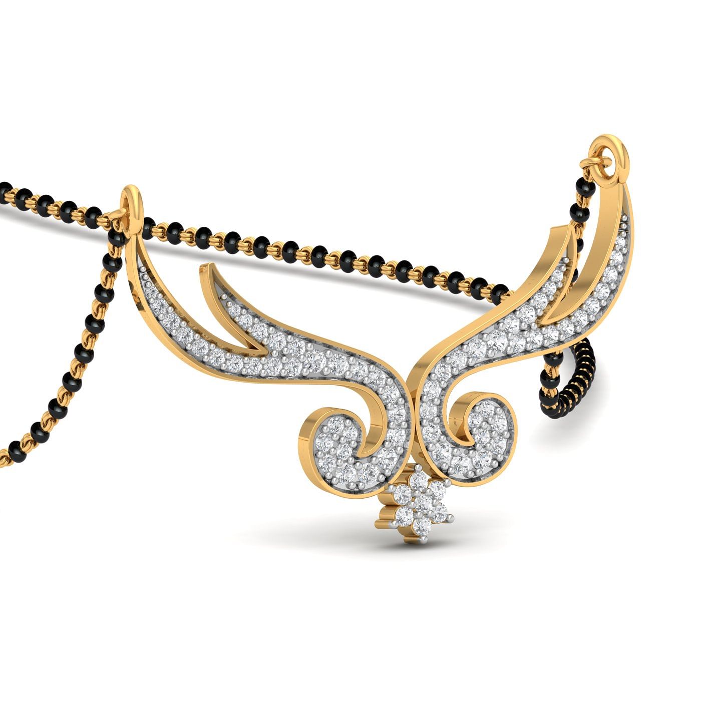 Unique design cluster diamond mangalsutra with yellow gold